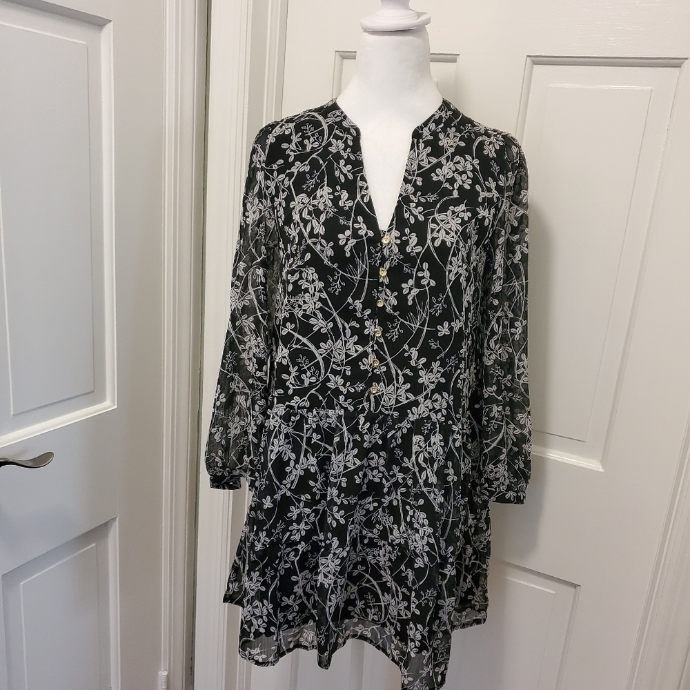 NWT LOFT Black & White Drop Waist Vine DRESS Size XSP, Classic